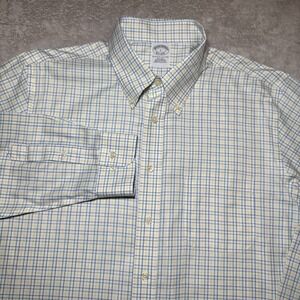 Brooks Brothers 1818 Shirt Mens Large White Plaid Button Down Non-Iron Supima